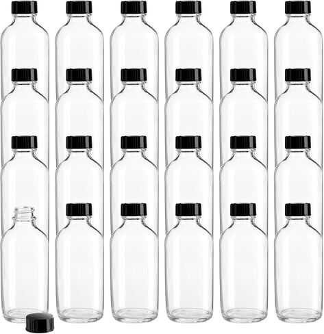 Bekith 24 Pack Clear Boston Round with Black Poly Cone Cap, 4 oz Clear Glass Bottles Sample Bottles for Potion, Juice, Ginger Shots, Oils, Whiskey, Liquids in Saudi Arabia