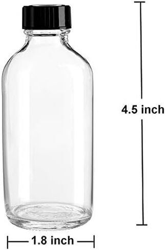 Bekith 24 Pack Clear Boston Round with Black Poly Cone Cap, 4 oz Clear Glass Bottles Sample Bottles for Potion, Juice, Ginger Shots, Oils, Whiskey, Liquids in Saudi Arabia