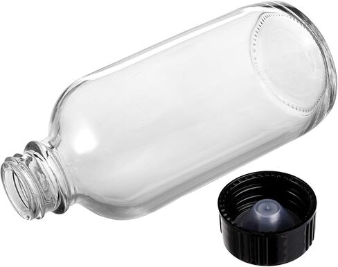 Bekith 24 Pack Clear Boston Round with Black Poly Cone Cap, 4 oz Clear Glass Bottles Sample Bottles for Potion, Juice, Ginger Shots, Oils, Whiskey, Liquids in Saudi Arabia