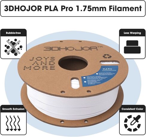 3DHoJor PLA Pro Filament 1.75 مم أبيض، خيوط PLA Plus، خالية من الروائح، خيوط طابعة ثلاثية الأبعاد خالية من الانسداد، بكرة من الورق المقوى 1 كجم (2.2 رطل)، دقة الأبعاد +/- 0.03 مم، تناسب معظم طابعات FDM ثلاثية الأبعاد in Kuwait