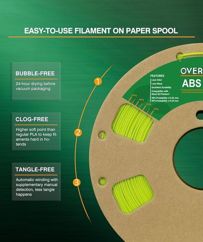 OVERTURE ABS Filament 1.75mm، ABS 1kg Spool (2.2lbs)، خيوط طابعة ثلاثية الأبعاد، دقة الأبعاد +/- 0.03 مم، تناسب معظم طابعات FDM (عبوة واحدة سوداء) in Kuwait