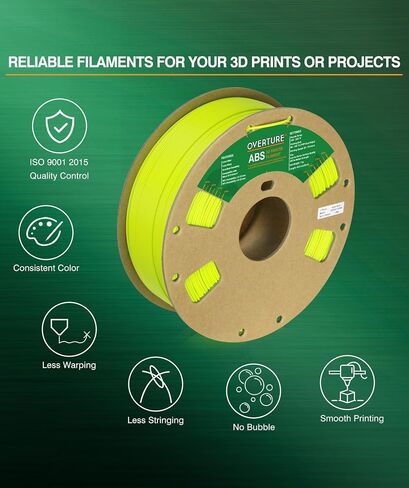 OVERTURE ABS Filament 1.75mm، ABS 1kg Spool (2.2lbs)، خيوط طابعة ثلاثية الأبعاد، دقة الأبعاد +/- 0.03 مم، تناسب معظم طابعات FDM (عبوة واحدة سوداء) in Kuwait
