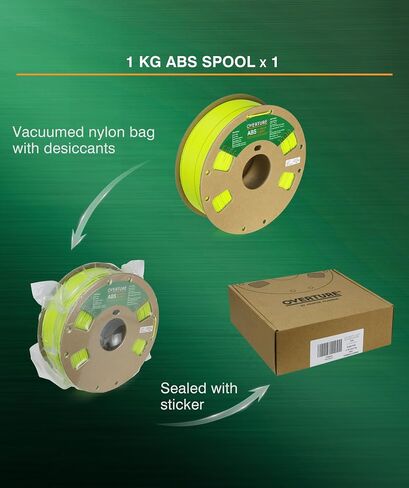 OVERTURE ABS Filament 1.75mm، ABS 1kg Spool (2.2lbs)، خيوط طابعة ثلاثية الأبعاد، دقة الأبعاد +/- 0.03 مم، تناسب معظم طابعات FDM (عبوة واحدة سوداء) in Kuwait