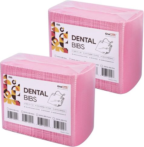 مرايل أسنان للاستعمال مرة واحدة من OneMed مقاس 33.02 سم × 45.72 سم، 250 قطعة، 3 طبقات مقاومة للماء، مرايل وشم للأسنان باللون الوردي، غطاء صينية طبية لعيادة الأسنان وغطاء طاولة للأظافر in Kuwait