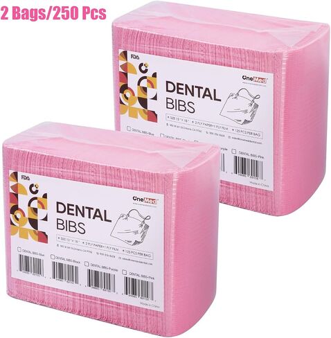 مرايل أسنان للاستعمال مرة واحدة من OneMed مقاس 33.02 سم × 45.72 سم، 250 قطعة، 3 طبقات مقاومة للماء، مرايل وشم للأسنان باللون الوردي، غطاء صينية طبية لعيادة الأسنان وغطاء طاولة للأظافر in Kuwait
