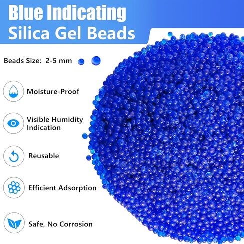 3 LBS Reusable Blue Indicating Silica Gel Beads, Silica Gel Desiccant, Desiccant Beads, Moisture Absorbers for Transformer, Camera, Jewelry, Electronics, Documents, Clothes, Books, Shoes in Kuwait