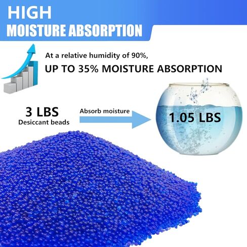 3 LBS Reusable Blue Indicating Silica Gel Beads, Silica Gel Desiccant, Desiccant Beads, Moisture Absorbers for Transformer, Camera, Jewelry, Electronics, Documents, Clothes, Books, Shoes in Kuwait
