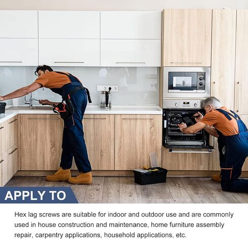 مسامير معدنية سداسية متخلفة (M10x60mm) 20 قطعة، مسامير خشبية ذاتية التنصت من الفولاذ الكربوني - للتطبيقات المنزلية in Kuwait