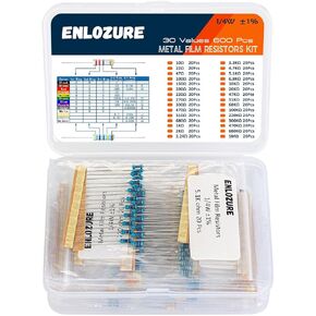 ENLOZURE 600 قطعة 30 مجموعة مقاومات 10 Ohm-1M Ohm 1% 1/4W تشكيلة مقاومات الأفلام المعدنية للمشاريع والتجارب التي تصنعها بنفسك in Kuwait