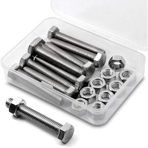 (40 Sets) M5-0.8 x 20mm Hex Head Bolts and Nuts Set, 304 Stainless Steel,Full Thread, Bright Finish, Machine Thread