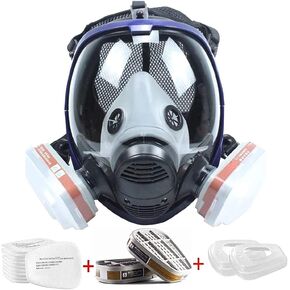 SupMusk Reusable Respirator Full Face Mask, Silicone Gas Mask Wide View Dustproof Respirator with Filters for Painting