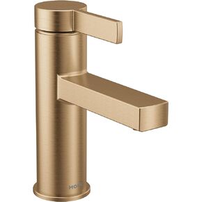 Moen Beric Bronzed Gold Modern One-Handle Single Hole Bathroom Faucet with Drain Assembly and Optional Deckplate for Your Bath Sink, 84774BZG in Kuwait
