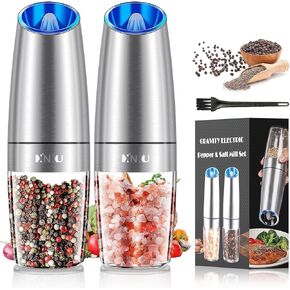 XinXu Gravity Automatic Pepper Grinder, Electric Spices Mill with Adjustable Coarseness, Blue Light, Battery Operation, Nice for Himalayan Salt, Sea Salt, Pepper, Cumin, Sesame