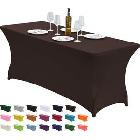 CWK 6FT 2Pcs Stretch Spandex Table Cover for Rectangular Fitted Folding Tables, Wrinkle Resistant, Elastic Stretchable Patio Tablecloth Protector for Party, Banquet, Wedding and Events (Black) in Saudi Arabia