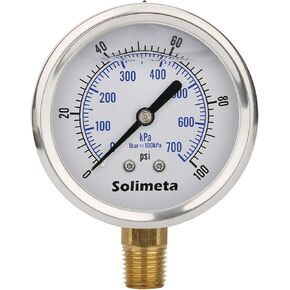 Solimeta 2-1/2" Dial Size,Glycerin Filled Pressure Gauge, 200psi Pressure Gauge, Hydraulic Pressure Gauge, Water Tank Pressure Gauge, 304 Stainless Steel Case, 1/4"NPT Rear Mount in Saudi Arabia