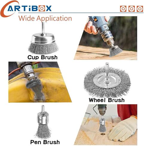 ARTIBOX 3 قطع 6 مم من فرش الأسلاك الفولاذية عالية الكربون ذات ساق مستديرة، مناسبة للمثاقب الكهربائية، ومطاحن الزوايا، للتحضير قبل اللحام، ومعالجة الخشب، وتنظيف السيارات، وتلميع المعدن. in Saudi Arabia