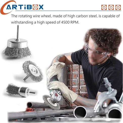 ARTIBOX 3 قطع 6 مم من فرش الأسلاك الفولاذية عالية الكربون ذات ساق مستديرة، مناسبة للمثاقب الكهربائية، ومطاحن الزوايا، للتحضير قبل اللحام، ومعالجة الخشب، وتنظيف السيارات، وتلميع المعدن. in Saudi Arabia