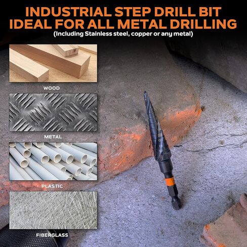 KSEIBI 9 Steps 1/8-1 inch SAE Standard Industrial Grade Step Drill Bit Ready Impact 1/4 inch Shank, 575079 High-Speed Steel Metal Drill Bits Black Oxide M2 Material in Kuwait