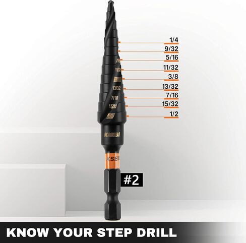 KSEIBI 9 Steps 1/8-1 inch SAE Standard Industrial Grade Step Drill Bit Ready Impact 1/4 inch Shank, 575079 High-Speed Steel Metal Drill Bits Black Oxide M2 Material in Kuwait