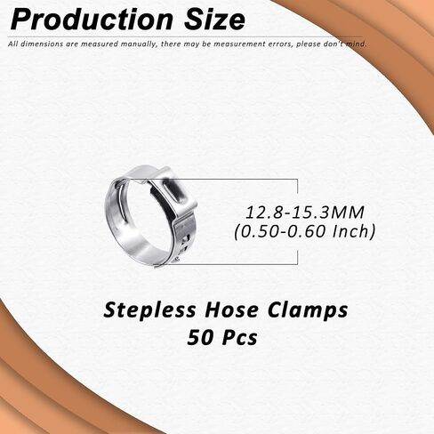 50Pcs 8.8-10.5mm Single Ear Hose Clamps, 304 Stainless Steel PEX Pinch Clamps Cinch Rings Crimping Tool Stepless Hose Clamp for Securing Pipe Hoses and Automotive in Kuwait