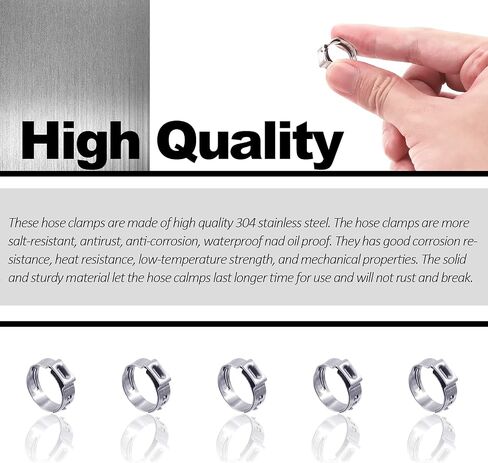 50Pcs 8.8-10.5mm Single Ear Hose Clamps, 304 Stainless Steel PEX Pinch Clamps Cinch Rings Crimping Tool Stepless Hose Clamp for Securing Pipe Hoses and Automotive in Kuwait