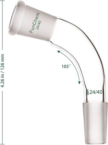 محول تقطير زجاج البوروسيليكات من فن كيم، محول تقطير منحني 105 درجة مع مفصل خارجي وداخلي 24/40 in Kuwait