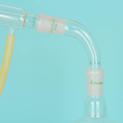 محول تقطير زجاج البوروسيليكات من فن كيم، محول تقطير منحني 105 درجة مع مفصل خارجي وداخلي 24/40 in Kuwait