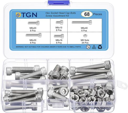 مجموعة براغي مترية DTGN 100 قطعة M3، براغي رأس مقبس M3، 304 من الفولاذ المقاوم للصدأ M3x20/25/30/35/40 مم مجموعة براغي رأس مقبس سداسي مع مفتاح ربط للطباعة ثلاثية الأبعاد بنفسك in Kuwait