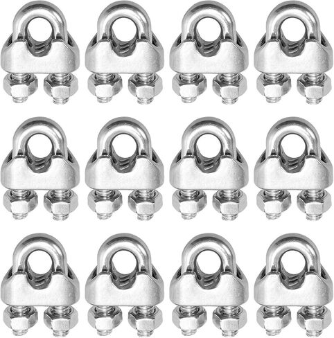 مشبك سلك بطول 1/8 بوصة من المعدن المقاوم للصدأ سلك حبل مشبك مشبك مشبك تثبيت 12 قطعة. in Kuwait