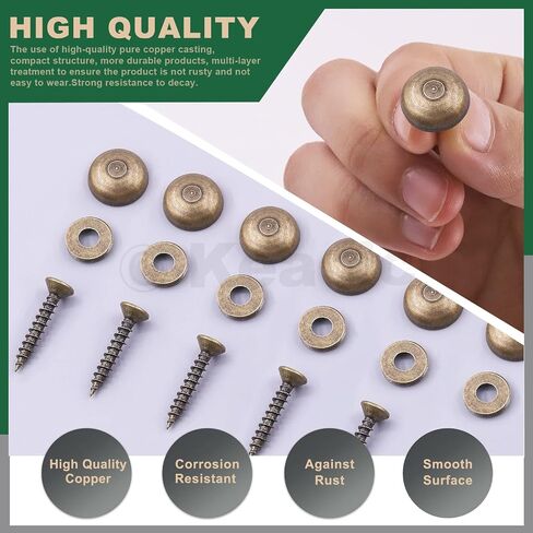 Keadic 60 Pcs Bronze Mirror Screws Assortment Set Retro Cap Cover Nails Fasteners with Screws, Vintage Upholstery Tacks Thumb Tacks for Wall Hanging Sign/Advertising Hardware (9mm) in Kuwait