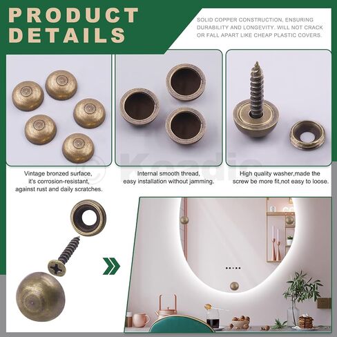 Keadic 60 Pcs Bronze Mirror Screws Assortment Set Retro Cap Cover Nails Fasteners with Screws, Vintage Upholstery Tacks Thumb Tacks for Wall Hanging Sign/Advertising Hardware (9mm) in Kuwait