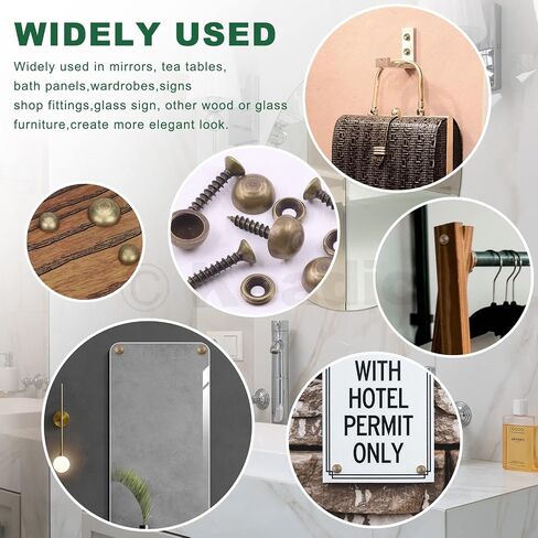 Keadic 60 Pcs Bronze Mirror Screws Assortment Set Retro Cap Cover Nails Fasteners with Screws, Vintage Upholstery Tacks Thumb Tacks for Wall Hanging Sign/Advertising Hardware (9mm) in Kuwait