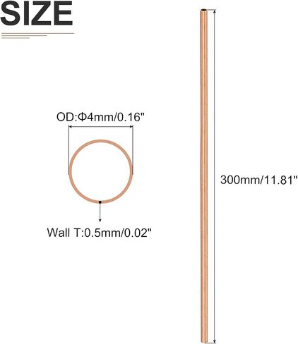 أنبوب نحاسي DTGN 3 مم × 0.2 مم × 300 مم (ODxWall TxL) - 3 عبوات - جيد لإطار ديكور DIY لمعدات الآلات - أنابيب معدنية مستديرة in Kuwait