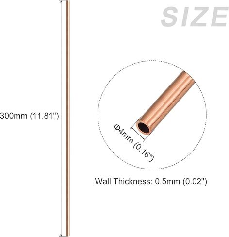 أنبوب نحاسي METALLIXITY (4 مم OD × 0.5 مم جدار T × 300 مم طول)، أنابيب مستقيمة - للتأثيث المنزلي، والآلات، والحرف اليدوية اليدوية in Kuwait