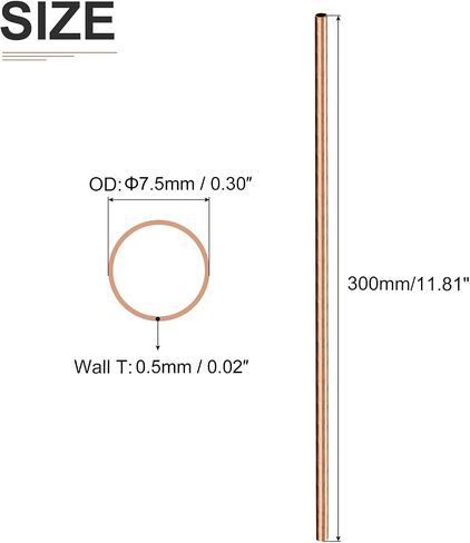 أنبوب نحاسي DTGN 7.5 مم × 0.5 مم × 300 مم (ODxWall TxL) - 4 عبوات - جيد لإطار ديكور DIY لمعدات الآلات - أنابيب معدنية مستديرة in Kuwait