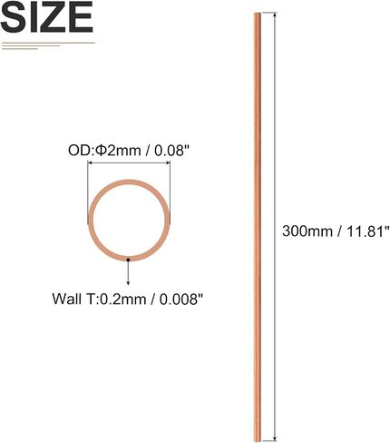 أنبوب نحاسي DTGN 2 مم × 0.5 مم × 300 مم (ODxWall TxL) - 10 عبوات - جيد لإطار ديكور DIY لمعدات الآلات - أنابيب معدنية مستديرة in Saudi Arabia