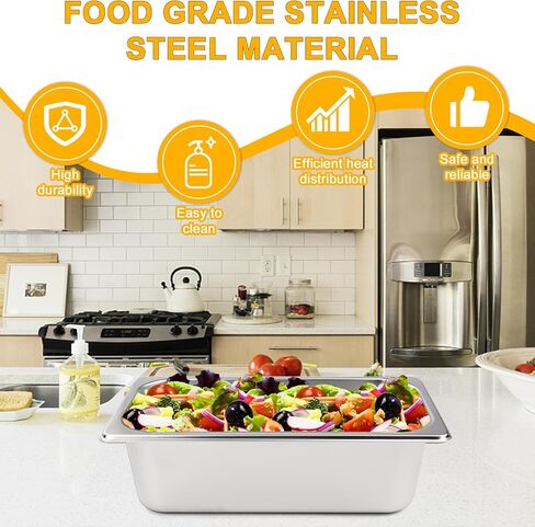 6 عبوات من مقالي الفندق من VOISEN، مقاس 3/1 بعمق 4 بوصات، مقلاة بخار مضادة للتشويش، مقلاة تجارية من الفولاذ المقاوم للصدأ، مقلاة طاولة بخار، وعاء طعام لتقديم الطعام in Kuwait