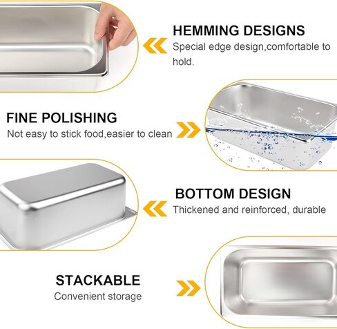 6 عبوات من مقالي الفندق من VOISEN، مقاس 3/1 بعمق 4 بوصات، مقلاة بخار مضادة للتشويش، مقلاة تجارية من الفولاذ المقاوم للصدأ، مقلاة طاولة بخار، وعاء طعام لتقديم الطعام in Kuwait