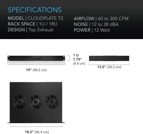 AC Infinity CLOUDPLATE T2، رف جبل مروحة 1U، تدفق الهواء العلوي، لتبريد AV، المسرح المنزلي، رفوف شبكة 19 بوصة in Kuwait