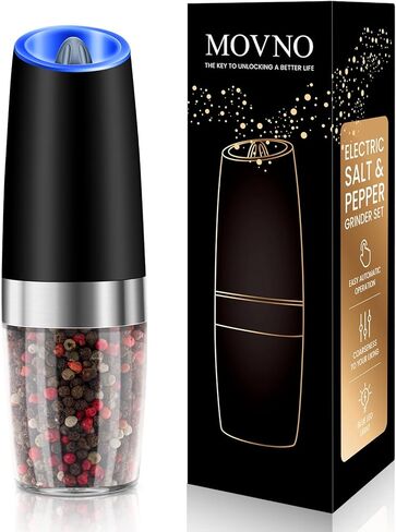2Pcs Gravity Electric Salt and Pepper Grinder Set, Battery Powered LED Light One Hand Automatic Operation, Adjustable Coarseness Mill Grinders Shakers Black, Kitchen Gadgets Gift Ideas in Kuwait