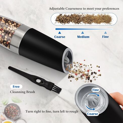 2Pcs Gravity Electric Salt and Pepper Grinder Set, Battery Powered LED Light One Hand Automatic Operation, Adjustable Coarseness Mill Grinders Shakers Black, Kitchen Gadgets Gift Ideas in Kuwait