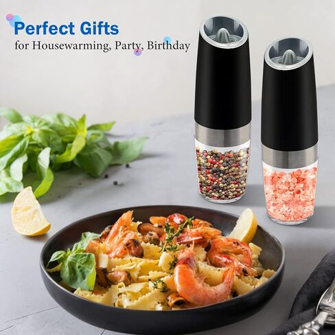 2Pcs Gravity Electric Salt and Pepper Grinder Set, Battery Powered LED Light One Hand Automatic Operation, Adjustable Coarseness Mill Grinders Shakers Black, Kitchen Gadgets Gift Ideas in Kuwait
