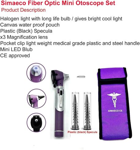 Simaeco LED حجم الجيب منظار الأذن مع الضوء. منظار الأذن لكل من البالغين والأطفال مع 20 طرف منظار للاستعمال مرة واحدة (أرجواني) in Kuwait