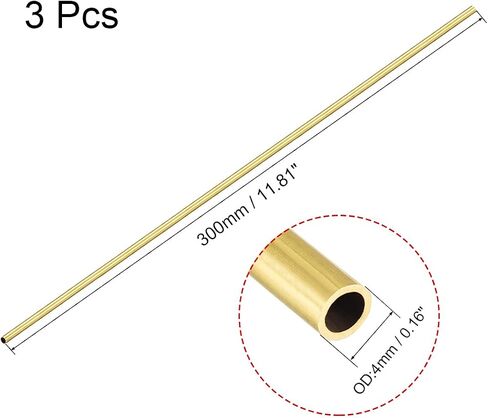 [3 Pcs] Brass Round Tube 300mm Length 2mm OD 0.5mm Wall Thickness, Metal Copper Seamless Straight Pipe Tubing for DIY Draft Hollow Decoration Frame Models Hobby in Kuwait