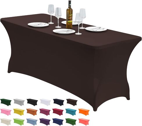 CWK 6FT 2Pcs Stretch Spandex Table Cover for Rectangular Fitted Folding Tables, Wrinkle Resistant, Elastic Stretchable Patio Tablecloth Protector for Party, Banquet, Wedding and Events (Black) in Kuwait