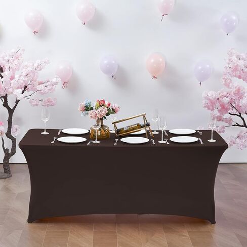 CWK 6FT 2Pcs Stretch Spandex Table Cover for Rectangular Fitted Folding Tables, Wrinkle Resistant, Elastic Stretchable Patio Tablecloth Protector for Party, Banquet, Wedding and Events (Black) in Kuwait