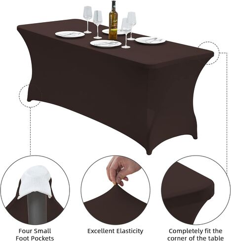 CWK 6FT 2Pcs Stretch Spandex Table Cover for Rectangular Fitted Folding Tables, Wrinkle Resistant, Elastic Stretchable Patio Tablecloth Protector for Party, Banquet, Wedding and Events (Black) in Kuwait
