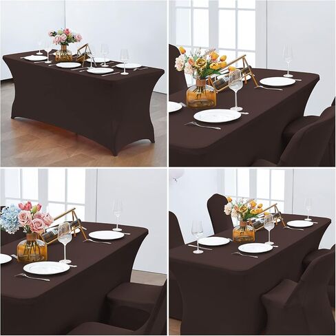 CWK 6FT 2Pcs Stretch Spandex Table Cover for Rectangular Fitted Folding Tables, Wrinkle Resistant, Elastic Stretchable Patio Tablecloth Protector for Party, Banquet, Wedding and Events (Black) in Kuwait