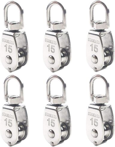 Luckkyme 6Pack Stainless Steel Wire Rope Crane Pulley Block M15 Lifting Crane Swivel Hook Single Pulley Block Hanging Wire Towing Wheel in Saudi Arabia