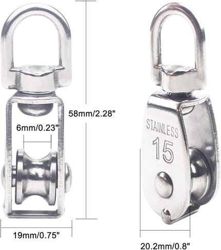 Luckkyme 6Pack Stainless Steel Wire Rope Crane Pulley Block M15 Lifting Crane Swivel Hook Single Pulley Block Hanging Wire Towing Wheel in Saudi Arabia